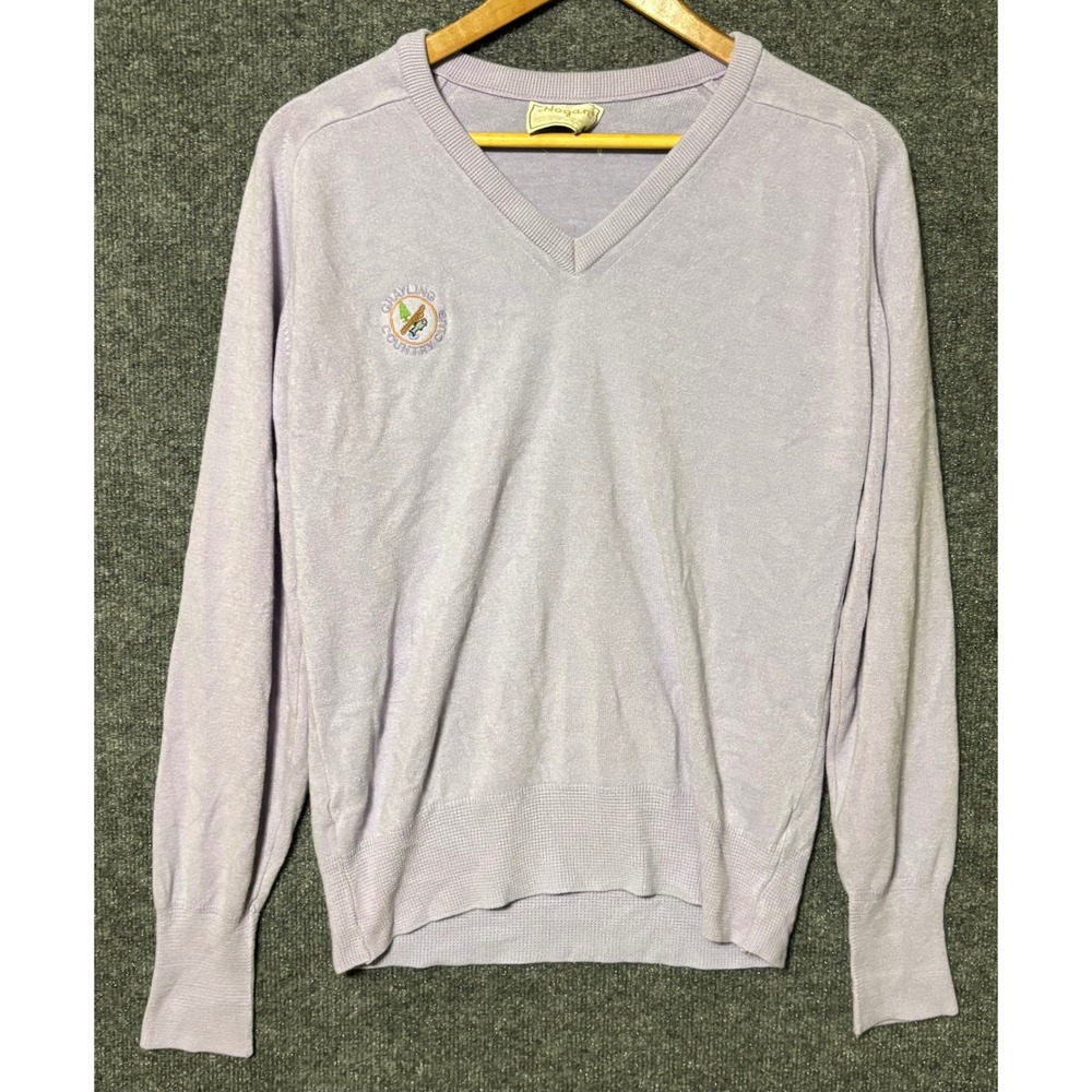 Vintage Hogan‎ V Neck Sweater Lavender Grayling Country Club Embroidered Size M